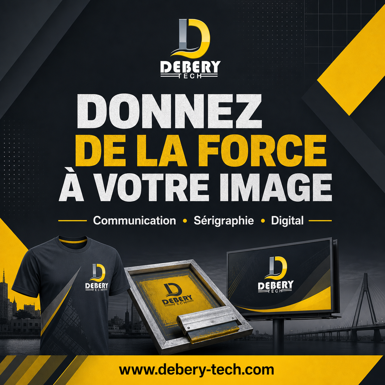Visuel de marque Debery Tech : communication, sérigraphie et digital pour entreprises à Dakar